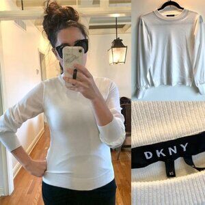 DKNY Ivory Sheer Long Sleeve Scoop Neck Sweater XS